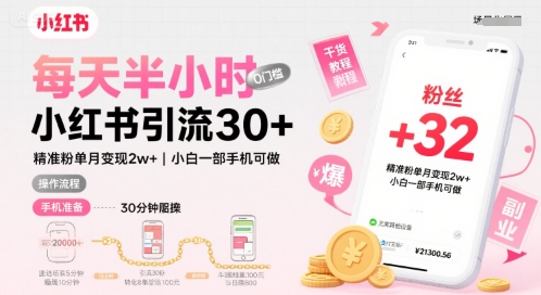 每天半小时小红书引流30+,精准粉单月变现2w+,小白新手一部手机可做,今天5分钟硬核实操-哦耶社群