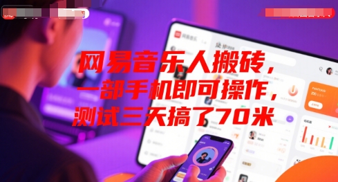 网易音乐人搬砖，一部手机即可操作，测试三天搞了70米-哦耶社群