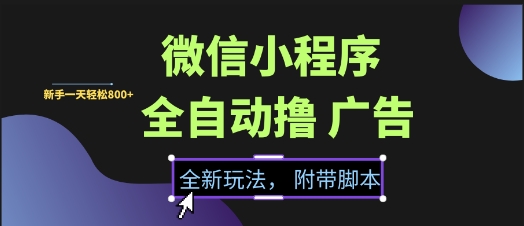 微信小程序全自动撸广告项目，彻底解决没流量的问题，新手一天8张+【揭秘】-哦耶社群