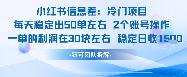 小红书信息差冷门项目一单利润30块每天稳定1.5k左右2个账号操作-哦耶社群