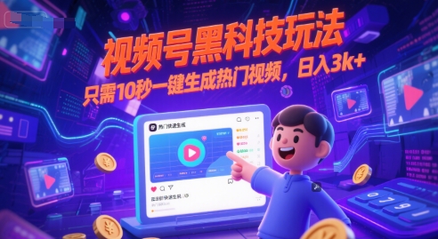 视频号黑科技玩法，只需10秒一键生成热门视频，日入3k+【揭秘】-哦耶社群