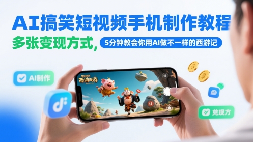 AI搞笑短视频手机制作教程，多张变现方式，5分钟教会你用AI做不一样的西游记-哦耶社群
